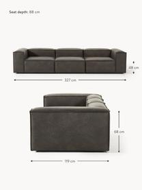 Modulaire bank Lennon (4-zits) van gerecycled leer, Bekleding: gerecycled leer (70% leer, Frame: massief hout, multiplex, Poten: kunststof Dit product is , Leer taupe, B 327 x H 119 cm