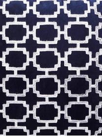 Geborduurde fluwelen kussenhoes Simone, 100% polyester fluweel, Donkerblauw, gebroken wit, 45 x 45 cm