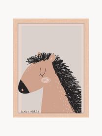 Oprawiony druk cyfrowy Baby Horse, Jasne drewno naturalne, jasny szary, nugatowy, S 53 x W 63 cm