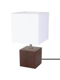 Lampada da tavolo con base in legno di faggio Trongo, Paralume: tessuto, Base della lampada: legno di faggio oliato, Bianco, marrone scuro, Larg. 15 x Alt. 30 cm