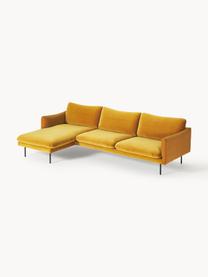 Samt-Ecksofa Moby, Bezug: Samt (Hochwertiger Polyes, Gestell: Massives Kiefernholz, Samt Senfgelb, B 280 x T 160 cm, Eckteil rechts