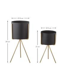 Petit cache-pot noir sur pied Pedestal, 2 élém., Métal, laqué, Noir, Lot de différentes tailles