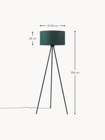 Tripod Stehlampe Cella mit Stoffschirm, Lampenschirm: Baumwollgemisch, Dunkelgrün, H 158 cm