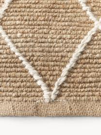 Handgemaakt jute vloerkleed Kunu, 100% jute, Bruin, wit, B 80 x L 150 cm (maat XS)