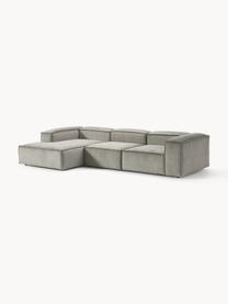 Modulares Ecksofa Lennon aus Cord, Bezug: Cord (92 % Polyester, 8 %, Gestell: Massives Kiefernholz, Spe, Füße: Kunststoff Dieses Produkt, Cord Grau, B 327 x T 180 cm, Eckteil links