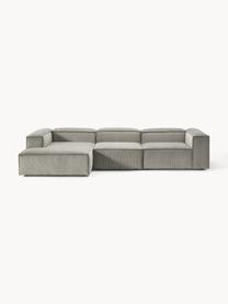 Modulares Ecksofa Lennon aus Cord, Bezug: Cord (92 % Polyester, 8 %, Gestell: Massives Kiefernholz, Spe, Füße: Kunststoff Dieses Produkt, Cord Grau, B 327 x T 180 cm, Eckteil links