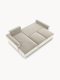 Fluwelen hoekbank Moghan (3-zits) met slaapfunctie en opbergruimte, Bekleding: 100% polyester fluweel He, Frame: massief grenenhout, spaan, Fluweel lichtbeige, B 241 x D 145 cm, hoekdeel rechts