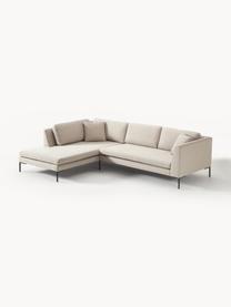 Sofa narożna z metalowymi nogami Emma, Tapicerka: poliester, Stelaż: lite drewno sosnowe z cer, Nogi: metal malowany proszkowo, Jasnobeżowa tkanina, S 302 x G 220 cm, lewostronna