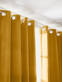 Abdunkelnder Samt-Vorhang Rush mit Ösen, 2 Stück, 100 % Polyester (recycled), GRS-zertifiziert, Senfgelb, B 135 x L 260 cm