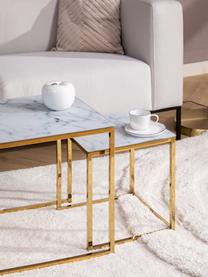 Set di 2 tavolini con piano in vetro effetto marmo Aruba, Bianco effetto marmo, oro, Set in varie misure