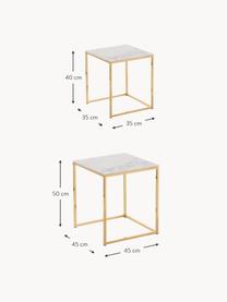 Beistelltische Aruba mit Glasplatten in Marmor-Optik, 2er-Set, Tischplatte: Glas, Gestell: Metall, beschichtet, Marmor-Optik weiss, Gold, Set mit verschiedenen Grössen