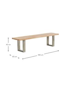 Banco de madera maciza Oliver, Asiento: madera de roble natural m, Patas: metal lacado, Roble natural, acero inoxidable, An 180 x Al 45 cm