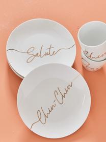 Set de platos postre de porcelana Cheers, 4 uds., Porcelana, Blanco, dorado, Ø 21 cm