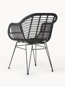 Sillas de ratán con reposabrazos Costa, 2 uds., Asiento: polietileno, Estructura: metal con pintura en polv, Negro, An 59 x F 58 cm