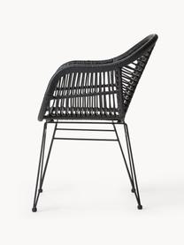 Sillas de ratán con reposabrazos Costa, 2 uds., Asiento: polietileno, Estructura: metal con pintura en polv, Negro, An 59 x F 58 cm