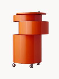 Runder Rollcontainer Barboy, Design Verner Panton, Korpus: Holz, lackiert, Griff: Metall, verchromt, Rollen: Kunststoff, Orange, glänzend, Ø 38 x H 73 cm