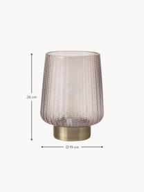 Kleine mobiele LED tafellamp Fancy Glamour met timerfunctie, Glas, metaal, Taupe, goudkleurig, Ø 19 x H 26 cm