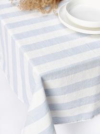Mantel a rayas Tira, 100% algodón, Blanco, azul claro, De 6 a 8 comensales (An 140 x L 200 cm)