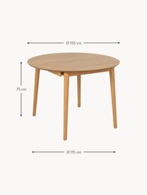 Uitschuifbare ronde eettafel Montreux, Ø 115-155 cm, Tafelblad: MDF, eikenfineer, Poten: gebeitst rubberhout, Hout, Ø 115/155 x H 75 cm