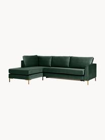 Samt-Schlafsofa Luna (3-Sitzer) mit Matratze, Bezug: Samt (100 % Polyester) De, Gestell: Massives Buchenholz, Schi, Füße: Metall, galvanisiert Dies, Samt Dunkelgrün, B 270 x T 184 cm, Eckteil links