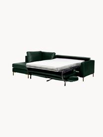 Sofá rinconera cama de terciopelo Luna (3 plazas), con colchón, Tapizado: terciopelo (100% poliéste, Estructura: madera maciza de haya, ma, Estructura: madera de haya Este produ, Terciopelo verde oscuro, An 270 x F 184 cm, chaise longue izquierda