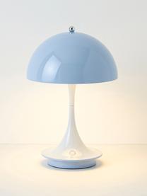 Lampada da tavolo portatile a LED con luce regolabile Panthella, alt. 24 cm, Paralume: acciaio rivestito, Struttura: alluminio rivestito, Acciaio azzurro, Ø 16 x Alt. 24 cm