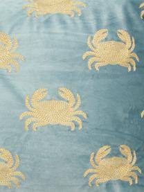 Coussin en velours brodé Crab, 100 % velours

Veuillez considérer que la couleur du velours paraît plus claire ou plus foncée en fonction de la source lumineuse et de l'orientation des fibres, Bleu, couleur dorée, larg. 40 x long. 55 cm