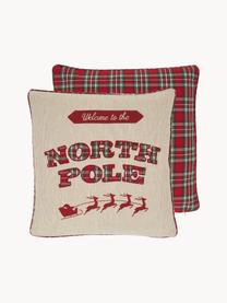 Dwustronna poszewka na poduszkę z haftem North Pole, 100% bawełna, Beżowy, czerwony, S 45 x D 45 cm