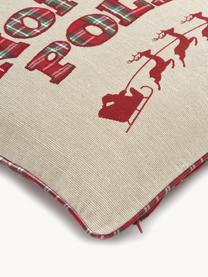 Copricuscino reversibile ricamata con retro a quadri North Pole, 100% cotone, Beige, rosso, Larg. 45 x Lung. 45 cm