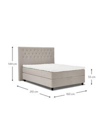 Premium fluwelen boxspring  bed Phoebe in taupe, Matras: 5-zones pocketvering, Poten: massief gelakt berkenhout, Fluweel taupe, 200 x 200 cm, hardheidsgraad 3