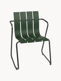 Silla con reposabrazos artesanal para exterior Ocean, Estructura: acero reciclado recubiert, Verde oscuro, negro, An 60 x F 56 cm