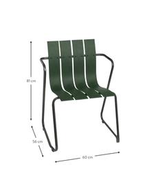 Silla con reposabrazos artesanal para exterior Ocean, Estructura: acero reciclado recubiert, Verde oscuro, negro, An 60 x F 56 cm