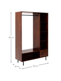 Offener Kleiderschrank Ravello aus Massivholz, Korpus: Sheeshamholz, massiv, lac, Braun, 120 x 185 cm