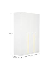 Drehtürenschrank Mia, 3-türig, Holzwerkstoff aus heimischen Hölzern aus nachhaltiger Forstwirtschaft, beschichtet, Weiß, Goldfarben, B 136 x H 210 cm