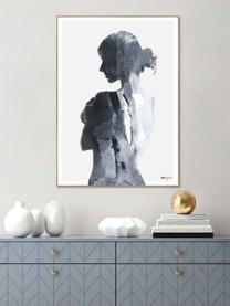 Gerahmter Digitaldruck Woman in Blue, Bild: Digitaldruck auf Papier (, Rahmen: Hochdichte Holzfaserplatt, Blautöne, Weiss, B 50 x H 70 cm
