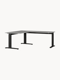 In hoogte verstelbare hoekbureau Easy, Tafelblad: spaanplaat met melamineha, Frame: gepoedercoat metaal, Gebroken wit, zwart, B 160 x D 193 cm