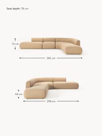 Narożna sofa modułowa bouclé Sofia (4-osobowa), Tapicerka: bouclé (100% poliester) D, Stelaż: drewno świerkowe z certyf, Nogi: tworzywo sztuczne, Beżowy bouclé, S 385 x G 298 cm