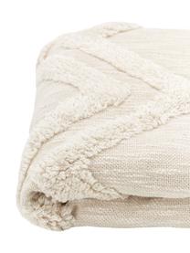 Coperta boho in cotone con motivo a zigzag trapuntato Akesha, 100% cotone, Color crema, Larg. 130 x Lung. 170 cm