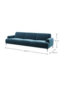 Divano 3 posti in velluto blu scuro Puzo, Rivestimento: 100% velluto di poliester, Sottostruttura: compensato, legno di fagg, Piedini: metallo verniciato, Blu scuro, Larg. 240 x Alt. 84 cm