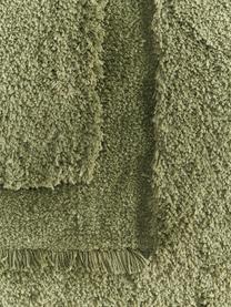 Pluizige hoogpolige loper Genève met verhoogde hoog-laag structuur, Bovenzijde: microvezels (100% polyest, Onderzijde: 55% polyester, 45% katoen, Donkergroen, B 80 x L 200 cm