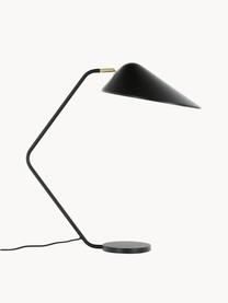 Grote bureaulamp Neron met goudkleurige decoratie, Lampenkap: gepoedercoat metaal, Lampvoet: gepoedercoat metaal, Decoratie: vermessingd metaal, Zwart, B 57 x H 56 cm