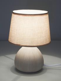 Kleine Keramik-Tischlampe Ramzi, Lampenschirm: Baumwolle, Lampenfuß: Keramik, Beige, meliert, Ø 18 x H 26 cm