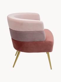 Samt-Sessel Sandwich im Retro-Design, Bezug: Polyestersamt, Beine: Metall, beschichtet, Samt Rosatöne, Goldfarben, B 65 x T 64 cm