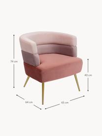 Fluwelen fauteuil Sandwich in retro design, Bekleding: polyester fluweel, Poten: gecoat metaal, Fluweel rozetinten, goudkleurig, B 65 x D 64 cm