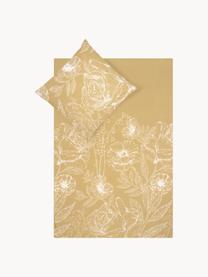 Perkálové povlečení s květinovým potiskem Keno, Hořčičná žlutá, bílá, 140 x 200 cm + 1 polštář 80 x 80 cm