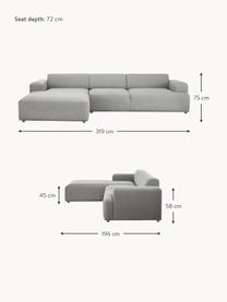 Divano angolare a 4 posti Melva, Rivestimento: 100% poliestre Il rivesti, Struttura: pino massiccio, certifica, Tessuto grigio, Larg. 319 x Prof. 196 cm, chaise-longue a sinistra