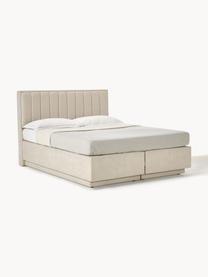 Boxspringbett Livia mit Stauraum, Matratze: 5-Zonen-Taschenfederkern, Füße: Kunststoff, Webstoff Hellbeige, B 140 x L 200 cm, Härtegrad H2