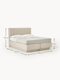 Boxspringbed Livia met opbergruimte, Matras: 5-zones pocketvering, Geweven stof lichtbeige, B 140 x L 200 cm, hardheidsgraad H2