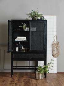 Credenza alta nera con intreccio viennese Merge, Nero, Larg. 100 x Alt. 160 cm