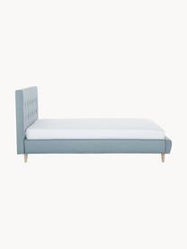 Letto imbottito con piedini in legno Moon, Rivestimento: poliestere (materiale str, Tessuto grigio blu, Larg. 140 x Lung. 200 cm